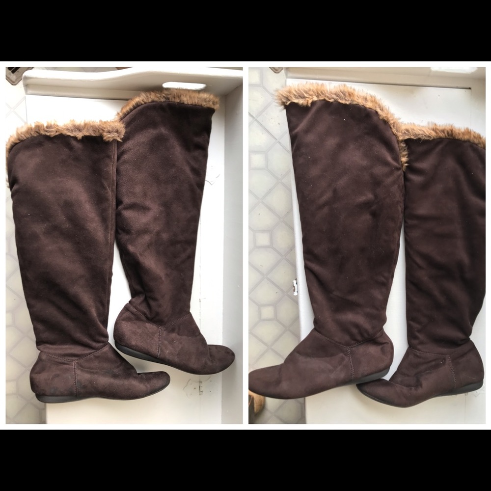 Report Meloni Brown Faux Suede Fur Sz 7 Flat Boots